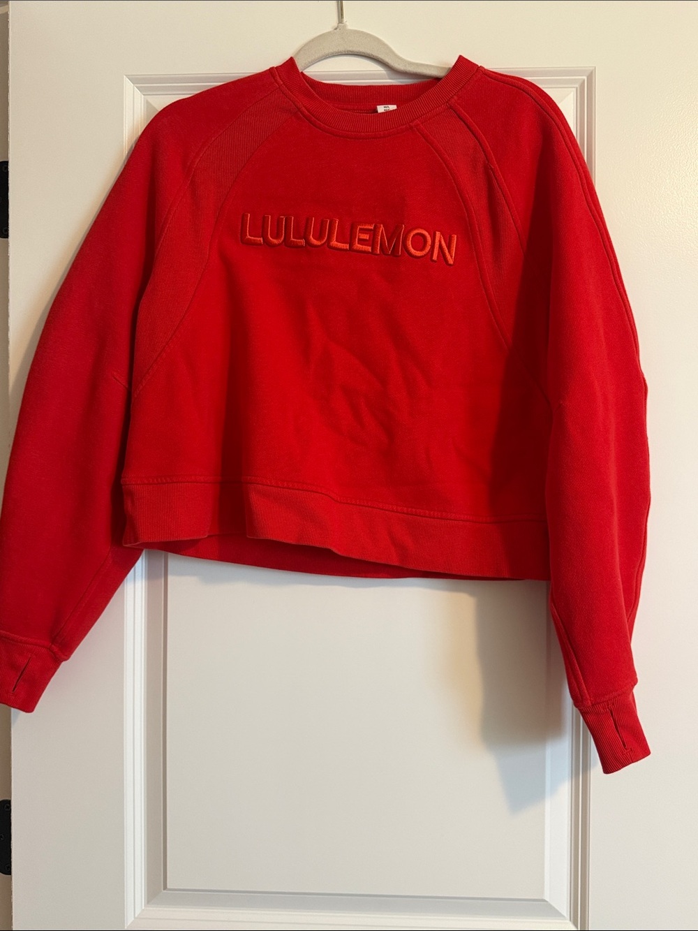 lululemon athletica Women's Red Cropped Crew Sweatshirt with Embroidered Logo